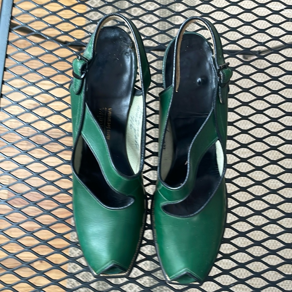 Vintage 1940s green peep toe sling back 7
